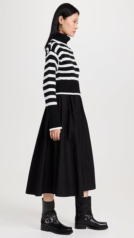 MOON RIVER Women's Long Sleeve Turtleneck Striped Sweater Dress in Saudi Arabia