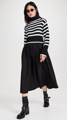 MOON RIVER Women's Long Sleeve Turtleneck Striped Sweater Dress in Saudi Arabia