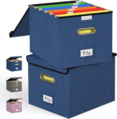 Forogic Foldable Portable File Organizer with Lid Linen File Box with Hanging Folders Storage for Office, Home, Letter(2 Pack, Gray) in Saudi Arabia