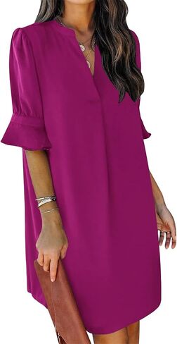 QACOHU Summer Dresses for Women V Neck Ruffle Short Sleeve Casual Shift Dress in Saudi Arabia