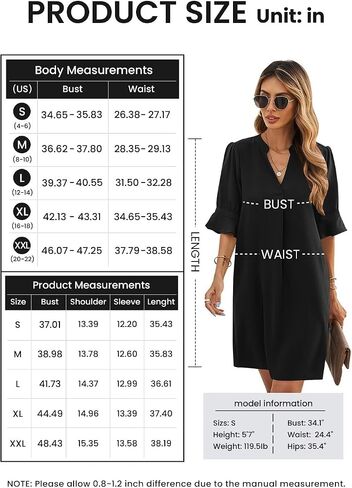 QACOHU Summer Dresses for Women V Neck Ruffle Short Sleeve Casual Shift Dress in Saudi Arabia