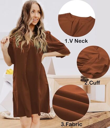 QACOHU Summer Dresses for Women V Neck Ruffle Short Sleeve Casual Shift Dress in Saudi Arabia