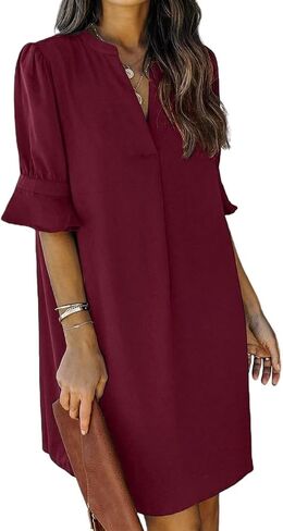 QACOHU Summer Dresses for Women V Neck Ruffle Short Sleeve Casual Shift Dress in Saudi Arabia