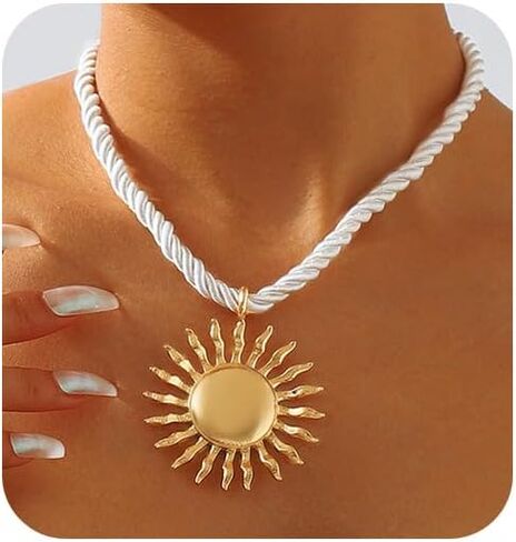Tgirls Boho Gold Necklace for Women Big Starfish Pendant Necklaces Sun Choker Necklace Chunky Conch Shell Beach Necklace Statement Summer Jewelry in Saudi Arabia
