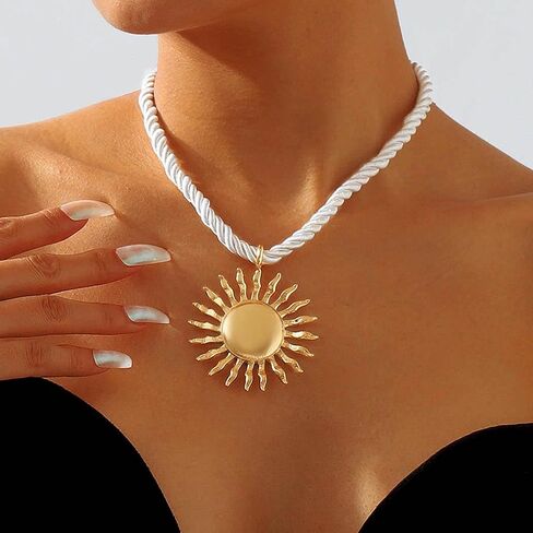 Tgirls Boho Gold Necklace for Women Big Starfish Pendant Necklaces Sun Choker Necklace Chunky Conch Shell Beach Necklace Statement Summer Jewelry in Saudi Arabia