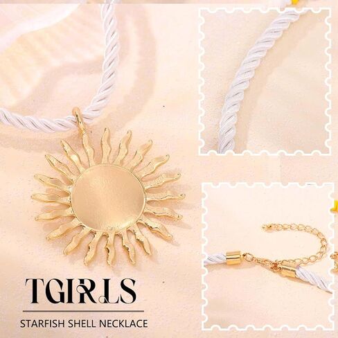 Tgirls Boho Gold Necklace for Women Big Starfish Pendant Necklaces Sun Choker Necklace Chunky Conch Shell Beach Necklace Statement Summer Jewelry in Saudi Arabia
