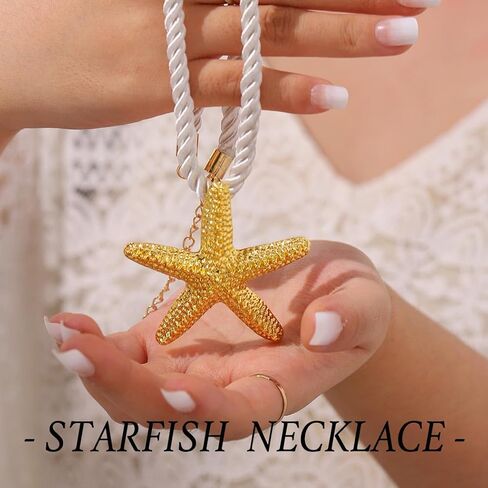 Tgirls Boho Gold Necklace for Women Big Starfish Pendant Necklaces Sun Choker Necklace Chunky Conch Shell Beach Necklace Statement Summer Jewelry in Saudi Arabia
