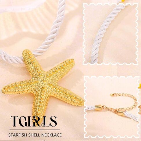 Tgirls Boho Gold Necklace for Women Big Starfish Pendant Necklaces Sun Choker Necklace Chunky Conch Shell Beach Necklace Statement Summer Jewelry in Saudi Arabia