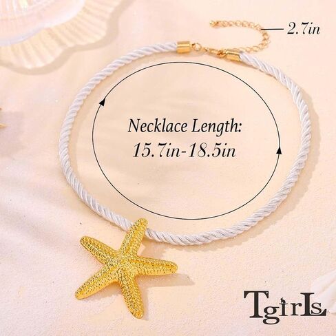 Tgirls Boho Gold Necklace for Women Big Starfish Pendant Necklaces Sun Choker Necklace Chunky Conch Shell Beach Necklace Statement Summer Jewelry in Saudi Arabia