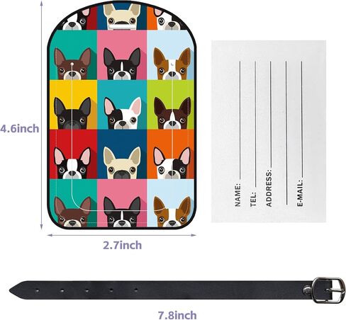 2 Pack Luggage Tags Boston Terrier PU Leather Baggage Handbag Suitcase Tags with Secure Strap Privacy Cover ID Labels,Business Travel Baggage Tag Identifier in Saudi Arabia