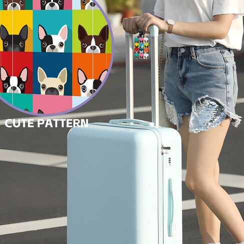 2 Pack Luggage Tags Boston Terrier PU Leather Baggage Handbag Suitcase Tags with Secure Strap Privacy Cover ID Labels,Business Travel Baggage Tag Identifier in Saudi Arabia