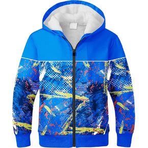 SWISSWELL Boys Hoodie Graphic Fleece Jacket Long Sleeve Youth Sweatshirt Full Zip Coat with Hood Spring Fall Winter Outwear