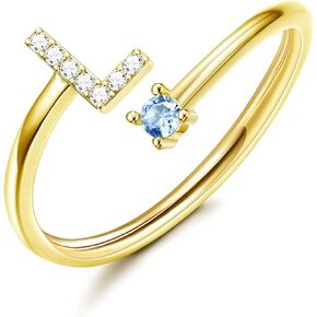 Dochais Adjustable Initial Gold Rings Non-Tarnish 14k Plated Gold Stackable Ring for Women Cute Dainty Cubic Zirconia Finger Thumb Pinky Rings Birthday Gifts for Her Size 6-9