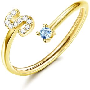 Dochais Adjustable Initial Gold Rings Non-Tarnish 14k Plated Gold Stackable Ring for Women Cute Dainty Cubic Zirconia Finger Thumb Pinky Rings Birthday Gifts for Her Size 6-9