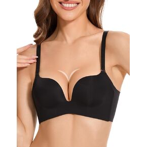 Wireless Push up Bras for Women Seamless Support Padded Plunge T-Shirt Comfort Bra