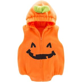 LXKIKMM May's Infant Toddler Halloween Baby Kids Cute Pumpkin Costume Polar Fleece Comfy Jumpsuit Orange