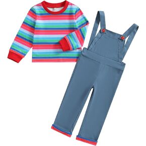 Toddler Baby Boy Girl Halloween Chucky Doll Costume Long Sleeve Tops + Suspender Pants Jumpsuit Cosplay Outfits Set