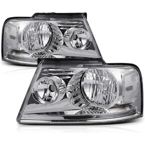 M-AUTO Headlights Headlamps Assembly w/ 2 Pre-assembled 6000K LED Bulbs Compatible with 2004-2008 Ford F-150, 06-08 Mark LT, Chrome Housing Clear Corner L+R Pair Head Light Lamps in Kuwait