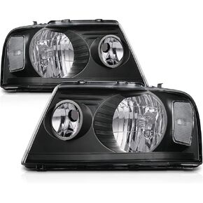 M-AUTO Headlights Headlamps Assembly w/ 2 Pre-assembled 6000K LED Bulbs Compatible with 2004-2008 Ford F-150, 06-08 Mark LT, Chrome Housing Clear Corner L+R Pair Head Light Lamps