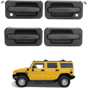 Exterior Door Handle Set (4PCS), Compatible with 2003-2009 Hummer H2, Textured Black, Outside Front & Rear Left Driver & Right Passenger, OE# 15104792 10360326 15104797 15104796 Outer Handle Part