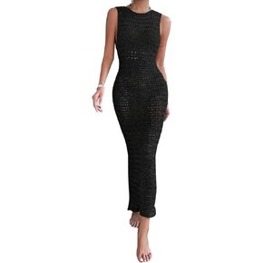 Sexy Beach Ring Linked Backless Halter Split V Neck Crochet Bikini Swimwear Cover Up