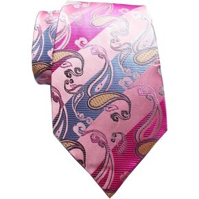 New Classic Striped Paisley Pink Blue JACQUARD WOVEN Silk Men's Tie Necktie