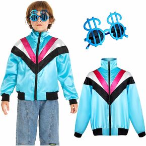 Unisex Kids 80s Costume, Boys 80s Tracksuit, Girls Hip Hop Costume, Retro Dance Sportswear Top for Kids 4-16