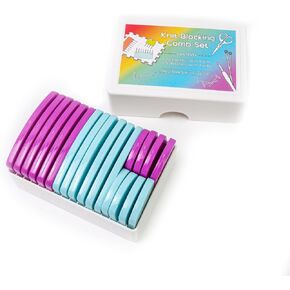 20pcs/Set Colorful Knit Blocking Pins Kit, Knitting Blocks Combs for Blocking Knitting, Crochet, Lace Or Needlework Projects, Use with Blocking Mats for Knitting Pads (Green&Blue)