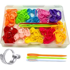 HEOUUKCSI Stitch Markers 10 Colors Knitting Crochet Locking 60/120/240Pcs Stitch Needle Clip Counter with 3 Plastic Needle Randomly and 1 Knitting Crochet Loop Ring (Multicolor-240 pcs)