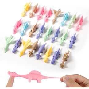 24pcs Gepodge Dinosaur Finger Slingshot Toys, Soft Rubber Stretchy Flying Dinosaur Toys Catapult Animal Sling Shot Sticky Toys Dinosaur Party Favors for Teenager Adults Kids Gift (6 Colors)