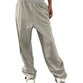 SweatyRocks Women's Elastic High Waisted Pants Casual Loose Straight Leg Trousers