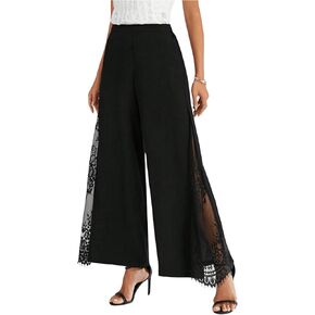 WDIRARA Women's Lace Patchwork Wide Leg Summer Pants high waist loose flowy pants