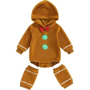 Ayalinggo Gingerbread Man Outfit Newborn Baby Boy Girl Halloween Christmas Costume Hooded Bubble Romper Fuzzy Bodysuit
