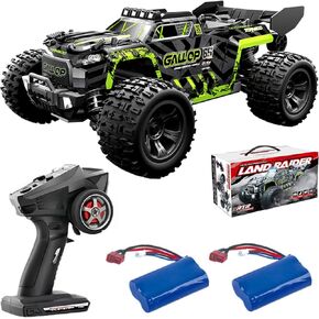 1:18 Scale RC Monster Truck 40km/h Speed 4X4 All Terrain Off-Road RC Truck, Waterproof Electric RC Vehicle with Roof Lights and Heads Up Wheels with 2 Batteries (Green)