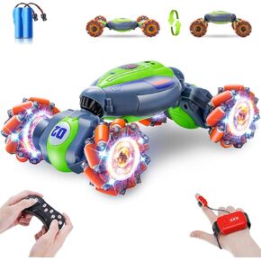 Rc Car Boys Toys 6-8 Years Old,Cool Birthday Gifts for Boys Ages 8-13 4WD Gesture Sensing Rc Stunt Car for Ages 5 7 9 10 Years Old Kids with Light and Music-Green Medium
