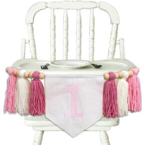 One High Chair Banner - Autumn Theme Highchair Banner for 1st Birthday,Yarn Tassel Garland,White Orange Party Decorations,Pumpkin Fabric Party Supplies (Autumn Tassel Banner)