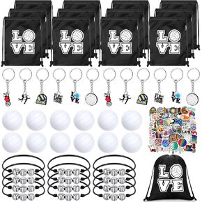 Capoda 98 Pcs Volleyball Party Favors Volleyball Team Gift 12 Pcs Keychain 12 Packs Sports Stress Ball 12 Pcs Small Drawstring Bag 12 Pcs Bracelets 50 Pcs Sticker