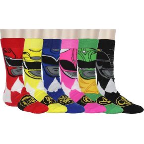 Hyp Power Rangers Men's Ranger Big Face Color-Inspired 6-Pack Mid-Calf Crew Socks Shoe Size 6-12