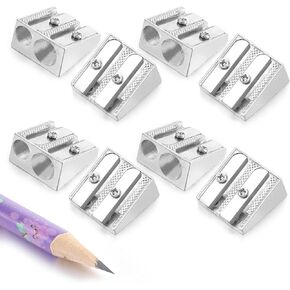 Pack of 8 Pencil Sharpener Metal for School Aluminum Alloy 2 Hole Metal Pencil Sharpener Survival Silver Manual Hand Held Pencil Sharpeners for Kids Offices Homes Art Projects