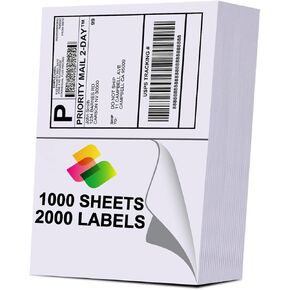 Half Sheet Labels 2000 Labels(1000 per Pack,2 Packs) Printable White Shipping Labels for Laser/Inkjet Printer,5.5x8.5 Shipping Labels 2 per Sheet,Strong Adhesive[10002]