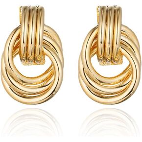 Gold and Silver Two Tone Knot Earrings for Women Gold Statement Earrings Elegant Chunky Double Hoop Earrings Mixed Metal Fashion Dangle Geometric Drop Earrings