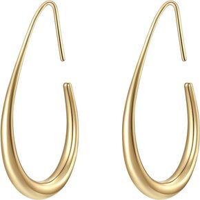 14k Gold/Silver Plated Hypoallergenic Oval Earrings for Women Lightweight Chunky Open Hoops for Women Teardrop Hoop Earrings High Polished Jewelry Trendy Gold Hoop Earrings