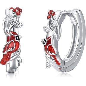 Cardinal Earrings 925 Sterling Silver Red Bird Hoop Earrings Cardinal Jewelry Gifts for Women