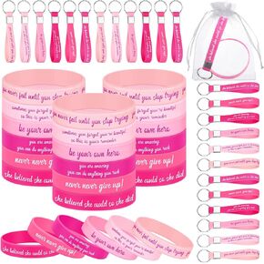 72 Pcs Employee Appreciation Gifts Bulk Motivational Wristbands Inspirational Keychains Motivational Quotes Rubber Wristbands Key Chain Thank You Silicon Bracelets Key Rings Set for Teacher Office