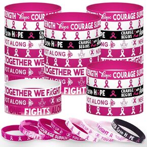 32 Pcs Breast Cancer Awareness Silicone Wristbands, 8 Designs-Pink Ribbons Hope Faith Strength Courage Stretch Wristbands