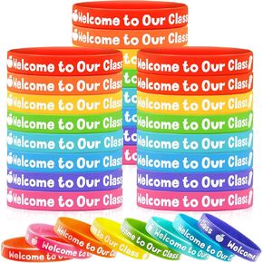 Deekin 48 Pcs Welcome to Our Class Silicone Wristbands Welcome Back to School Bracelets First Day of School Gift for Kids Semester Begins School Party Gifts Supplies