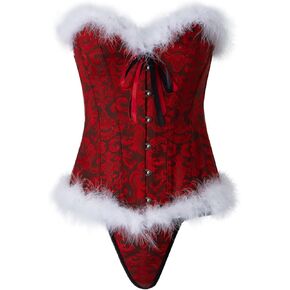 عيد الميلاد السيدة كلوز مشد بوستير مثير الدانتيل يصل Overbust رفع Bodyshaper مع ثونغ الملابس الداخلية مجموعة زي