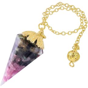 SUNYIK Handmade Chip Stones Orgone Pendulum for Dowsing Reiki, Stone Crystal Point Pendulum with Chain 9"