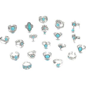 GIGB PBDK 20Pcs Stackable Knuckle Ring Set for Women,14K Gold Crown Eagle Evil Eye Oval Turquoise Midi Rings Party Boho Finger Open Rings Gifts