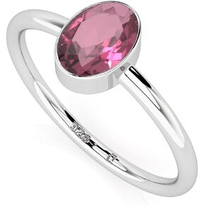 Natural Pink Tourmaline Stackable Ring for Women in Sterling Silver, October Birthstone Jewelry Gifts for Her Birthday, Anniversary, Christmas (Round, Oval, Pear)
